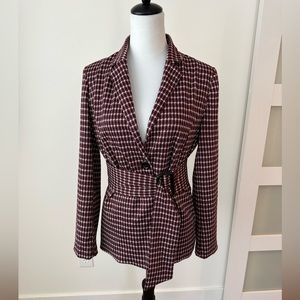 Haute Monde size small red black and white plaid women’s blazer with belt